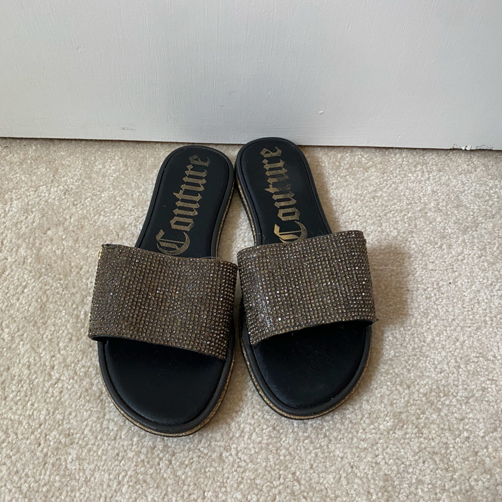 Juicy Couture Black and Gold Slides